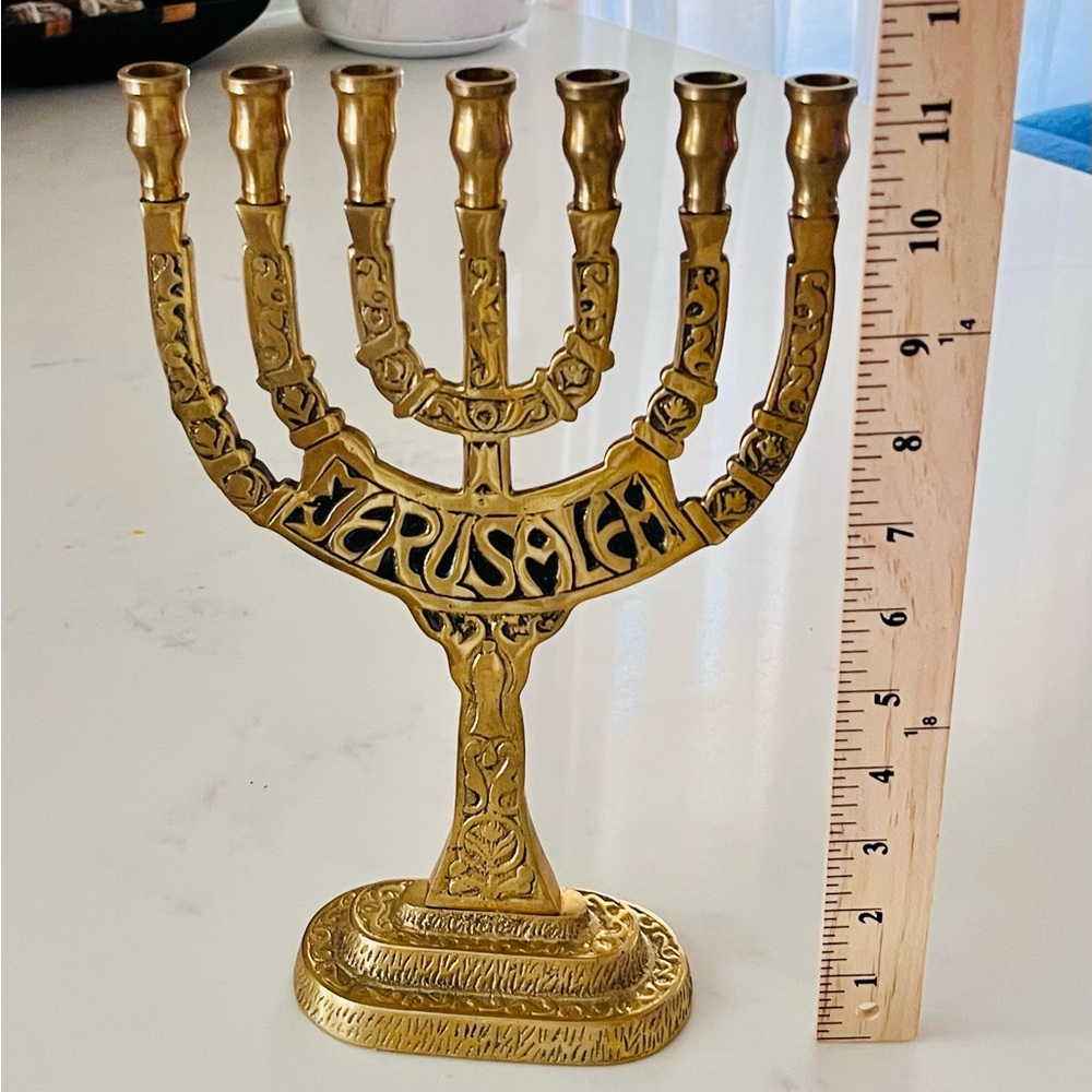 Elegant Jerusalem Heavy Solid Brass 11 Inch High Menorah 7 Branches - Picture 5 of 9